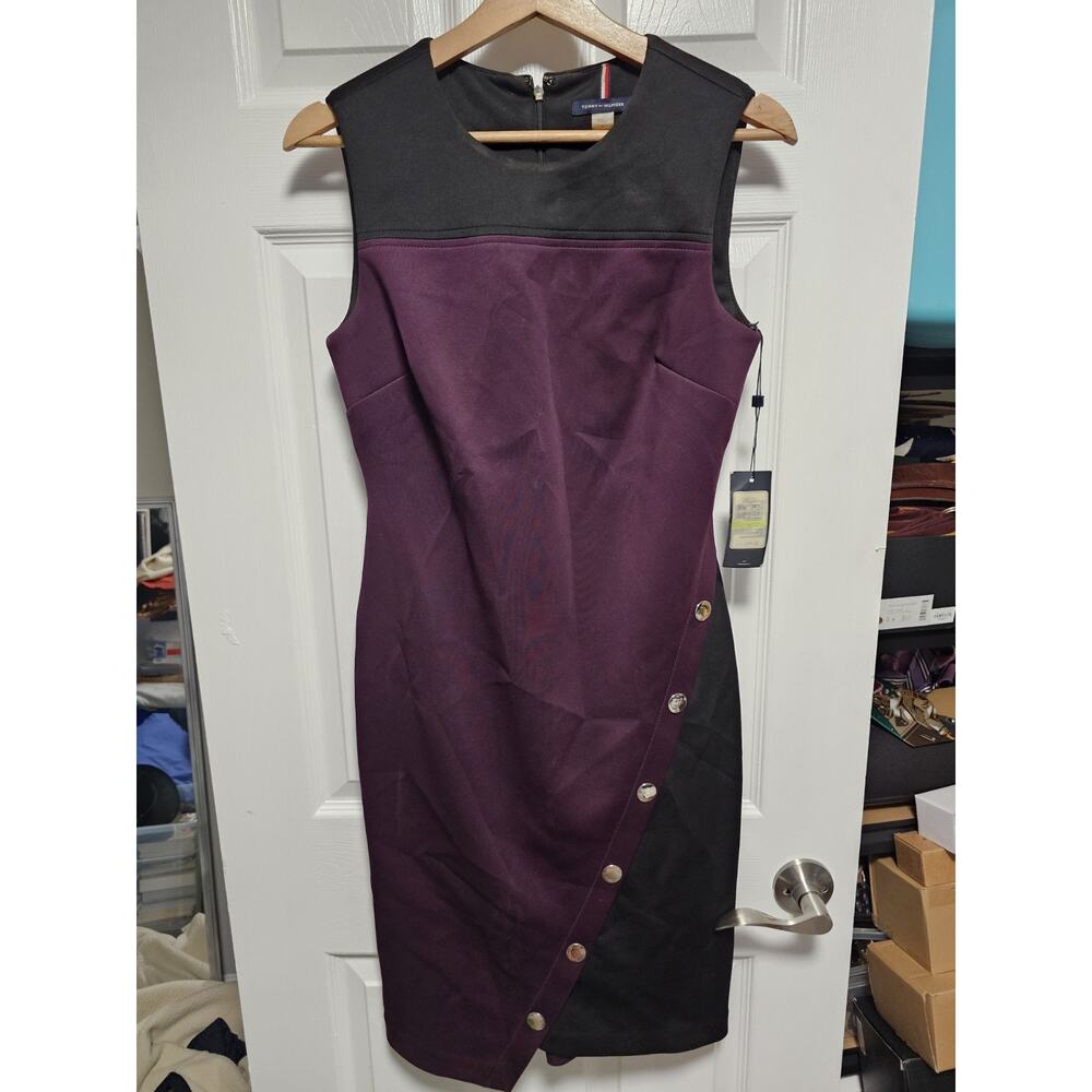 Tommy Hilfiger Colorblock Asymmetric Sheath Dress Womens Sz 4 Purple/Black NWT